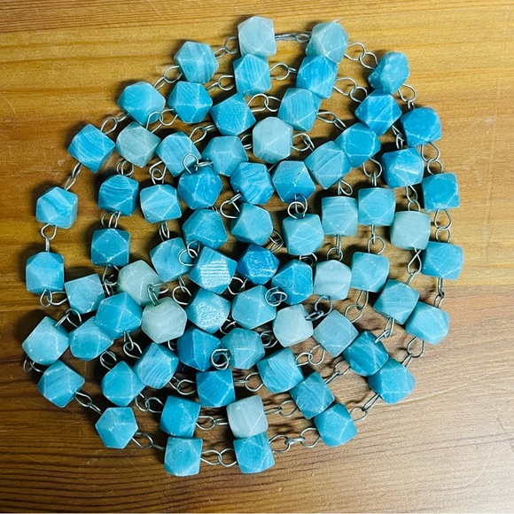 Ocean Breeze Blue Amazonite Natural Gemstone Chain Link Necklace Fashion - Picture 9 of 10